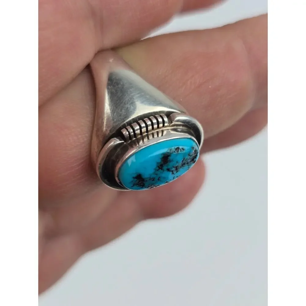 Abel Toledo Navajo Men's 11.5 Turquoise Sterling Silver Ring Oval stone AT